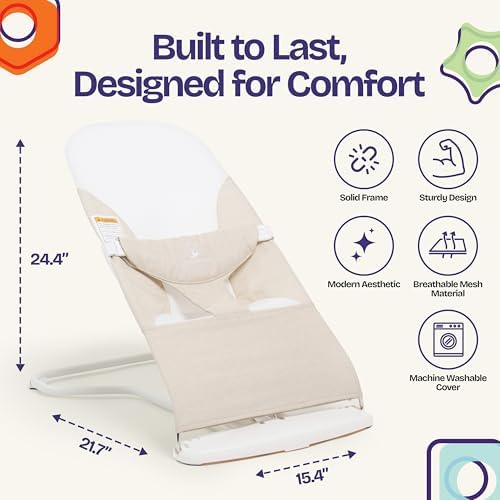ComfyBumpy Ergonomic Baby Bouncer - Safe, Portable Bouncer with Adjustable Height Positions - Baby Bouncer Perfect for Newborn Babies (Oatmeal) - 3