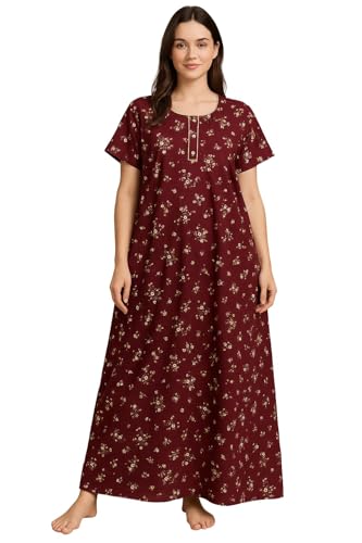 Image of Bahumaan Pure Cotton Nighty for Woman | Floral Gown for Women Nightwear with Pocket | Cotton Nighty for Women Stylish | Maxi for Women Cotton