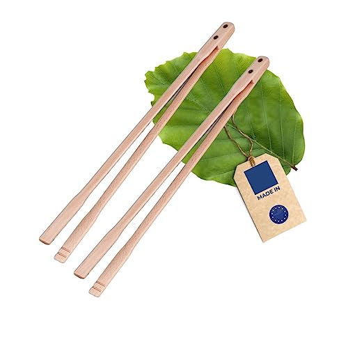 HOFMEISTER® Lot de 2 pinces à barbecue 60 cm pour saucisses, steaks et légumes sur le barbecue, poignée ferme grâce au fraisage rainuré, bois de hêtre