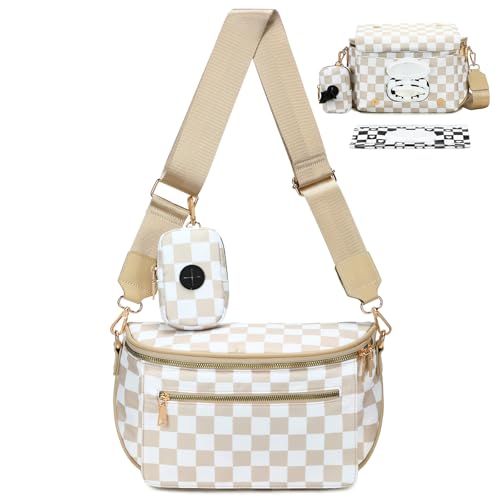 Eslcorri Small Diaper Bag Fanny Pack for Quick Outings Crossbody Diaper Purse with Built-in Wipes Dispenser Water-resistant Checkered Belt Bag for Moms Dads 8L Expandable Capacity