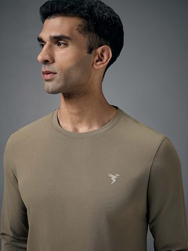 Image of TECHNOSPORT Men's Slim Fit Full Sleeve Crew Neck T-Shirt, COTFLEX Quick Dry Moisture Wicking Stretchable Sports Gym and Casual Wear