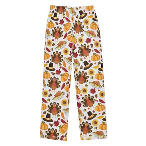 Thanksgiving Turkey Pine Cone Boys Long Pants Soft Trousers Elastic Waist Kids Lounge Bottoms with Pockets S-XL