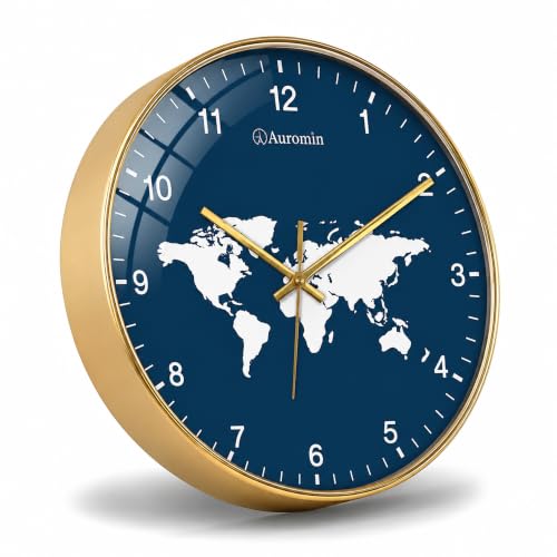 Image of Wall Clock for Living Room Stylish - World Map Design Wall Clock for Office | Silent Non-Ticking | Modern Round Wall Watch for Hall & Bedroom | Premium Decorative Wall Watch