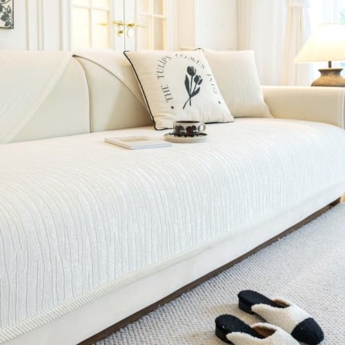 3人掛けソファカバー 長椅子付き 猫の傷防止 オールシーズン コーナーソファプロテクター ホワイト 110×160cm ペットオーナー向け家具&ソファカバー