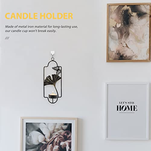 Uonlytech Sconces Decoration Wrought Candlestick For Candle Butterfly Art Ginkgo Votive Sconce Halloween Holder Decor Housewarming Metal Hanging And Christmas Wall Design Leaf Mounted #TOP2