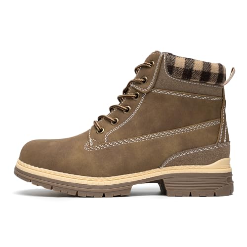 COTTIMO Snow Hiking Winter Boots for Women - Casual Brown Combat Work Boot - Non-slip Fur-Lined Ankle Boots - Fashion Boots Waterproof Leather Shoes2