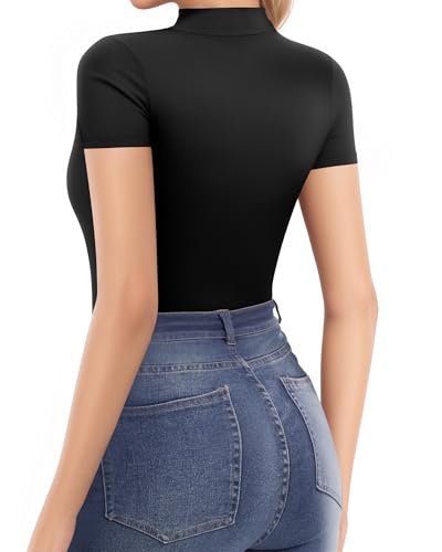 MANGOPOP Women's Turtleneck Mock Neck Shirt Double Lined Long Sleeve Short Sleeve Tops for Women Basic T Shirts Tight Tee3