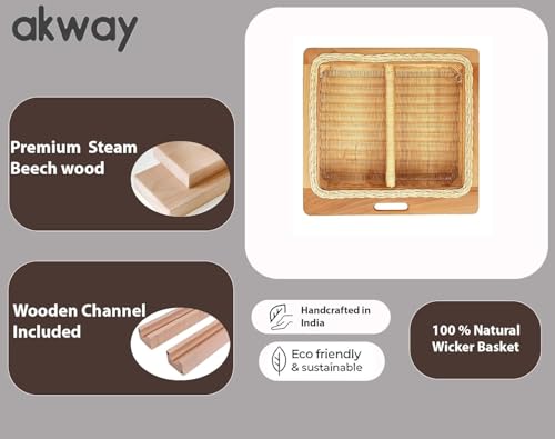 AKWAY Wicker basket for modular kitchen | wicker basket for kitchen storage | Wicker basket for onion, patato (With Partition, 22.5" W (564mm) X 20" L X 6" H))