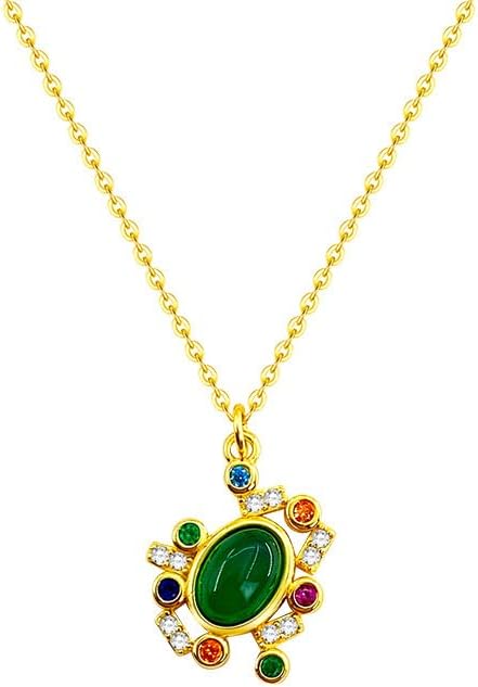 14K Gold Colorful Moissanite Flower Necklace, Natural Jade Agate Pendant, Stylish Jewelry for Women