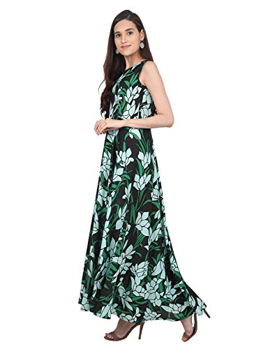 Image of RUDRAKRITI Women Crepe fit and flary Maxi Dress