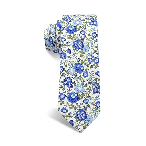 Image of Mantieqingway Men's Cotton Floral Neck Tie 2.56'' Printed Skinny Tie