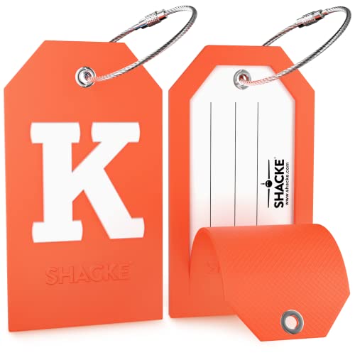 Image of Initial Luggage Tag with Full Privacy Cover and Stainless Steel Loop - (Letter K)