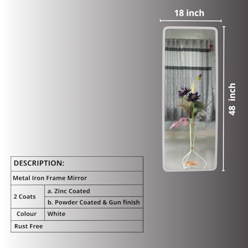 Image of Modern Elegance Rectangular Wall-Mounted Mirror Metal Framed Wall Mirror Bathroom Mirror Living Room Mirror Home Decor Mirror 18 x 48 Inches White MF 102