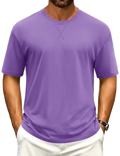 Cotrasen Men's T Shirts Cotton Drop Shoulder Short Sleeve Shirts for Men Casual Soft Comfort Loose Fit Mens Summer Tee Shirts