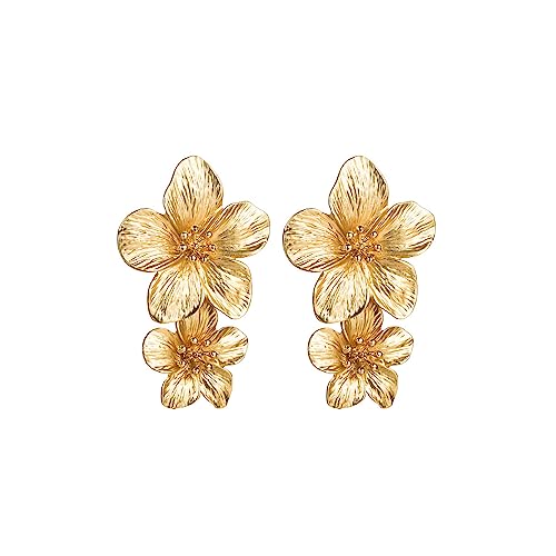 Double Sculptural Flower Earrings Statement Earrings for Women