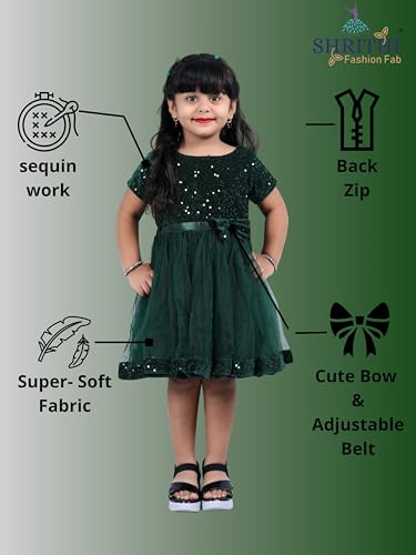 Image of Charming Girls' Kids Velvet & Net Frock with Knee-Length Short Sleeve A-line Round Neck Fit and Flare and Back Zipper Closure|Kids Dress for Baby Girls Birthday Outfit