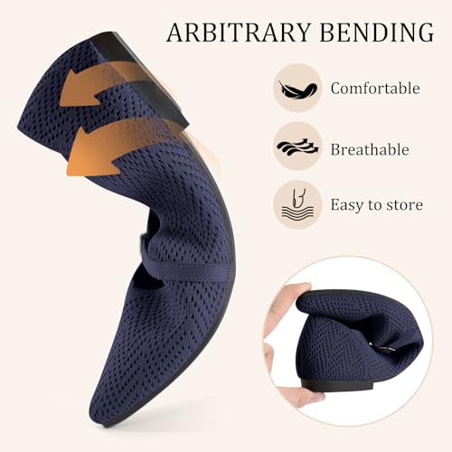 Image of Flats for Women Pointed Toe Knit Ballet Comfortable Dressy Washable Mary Jane Flat Shoes