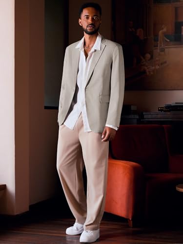 Image of MAGE MALE Men's One Button Suit Jacket Elegant Solid Color Blazers Slim Fit Lightweight Sport Coats Blazer