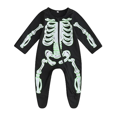 Baby Halloween Skeleton Footies Rompers Pumpkin Skull Skeleton Bodysuit Jumpsuit Newborn Boy Girl Halloween Playsuit