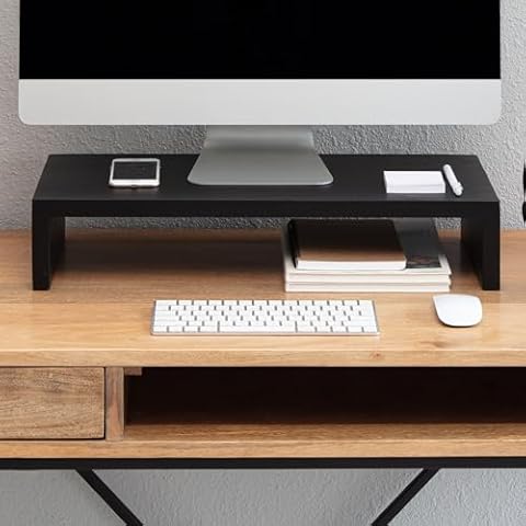 Anji Mountain Wooden Monitor Stand - Elegant Monitor Riser, Perfect Monitor Stand for Desk Organization, Durable Wood Construction monitor stands, Enhances Ergonomics and Workspace Efficiency,Black Cover