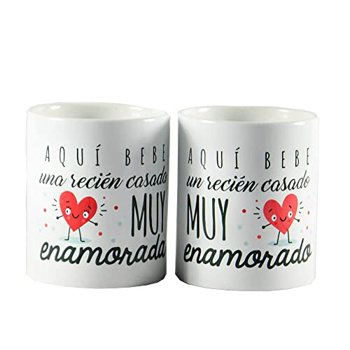 Calledelregalo Regalo para una Pareja de recién Casados: Pack de Tazas 'Aquí Bebe un recién Casado Muy Enamorado' y 'Aquí Bebe una recién Casada Muy Enamorada'