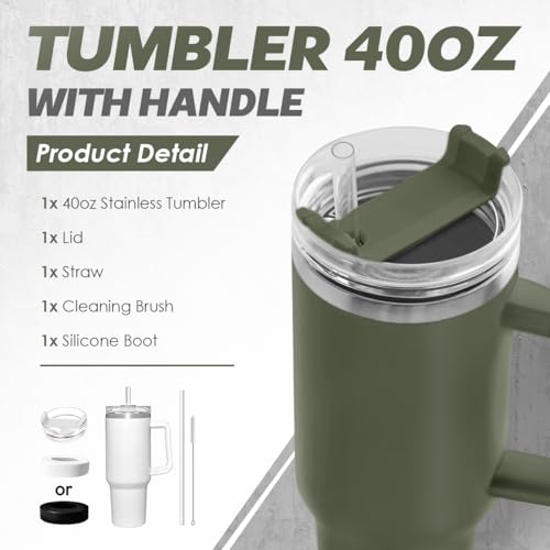 Image of SANDJEST Stainless Steel Insulated Tumbler with Handle 40oz With Lid and Straw, Coffee Travel Cup for Men Women Friends Family, Gifts for Christmas Birthday (Olive)