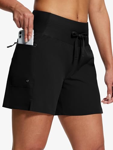 Women's 5"/9" High Waisted Swim Board Shorts Quick Dry UPF 50+ Womens Swim Trunk Bottoms with Liner Zipper Pockets2