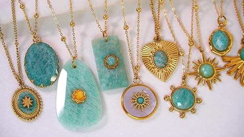 Collier acier inoxydable amazonite et or 14 carats fait main style ins fashion