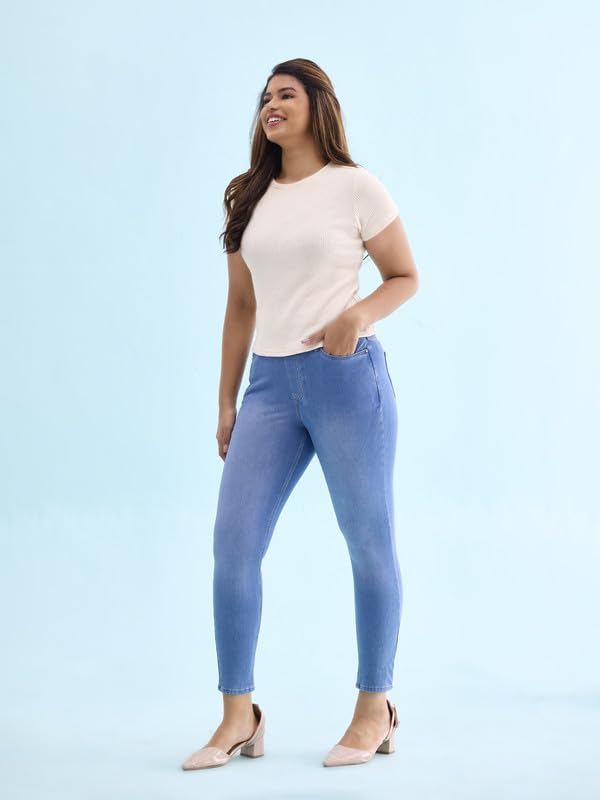 Image of GO COLORS Women Slim Mid Rise Cotton Premium Denim Jeggings