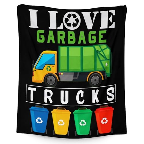 Mercuryelf Garbage Truck Blanket Gift - 50x60 Inches Funny Throw Blankets for Kids - Black Soft, Fuzzy & Warm Throws for Living Room, Sofa