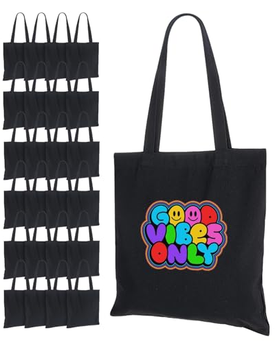 Lzerking 24 Pack Black Canvas Tote Bags for HTV, Painting, Screen...