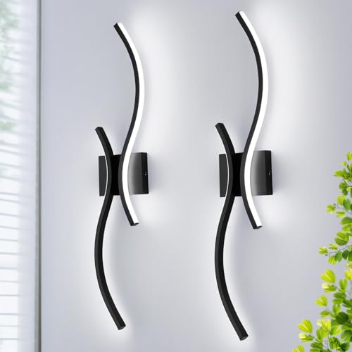 Image of CANEOE Modern LED Wall Sconce Set of Two, 6000K Warm White Led Wall Light Fixture, 31.5inch Black Modern Sconces Wall Lighting for Bedroom, Living Room, Hallway, Staircase, Bathroom