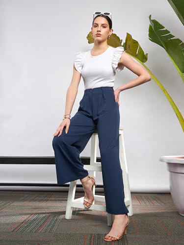 Image of SASSAFRAS Women's Relaxed Wide-Leg Pants - Modern Chic, Comfortable Everyday Outfit for Women