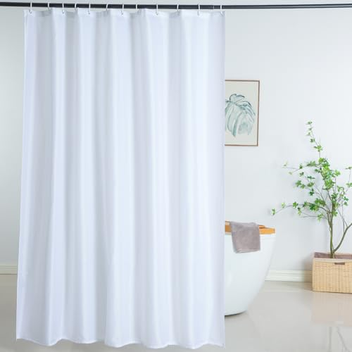 Image of Shower Curtain Liner 76 Inches Long, Heavy Duty Water Repellent Polyester Bathroom Fabric Shower Curtains for Spa and Hotel Quality, Machine Washable, 72 x 76 Inch