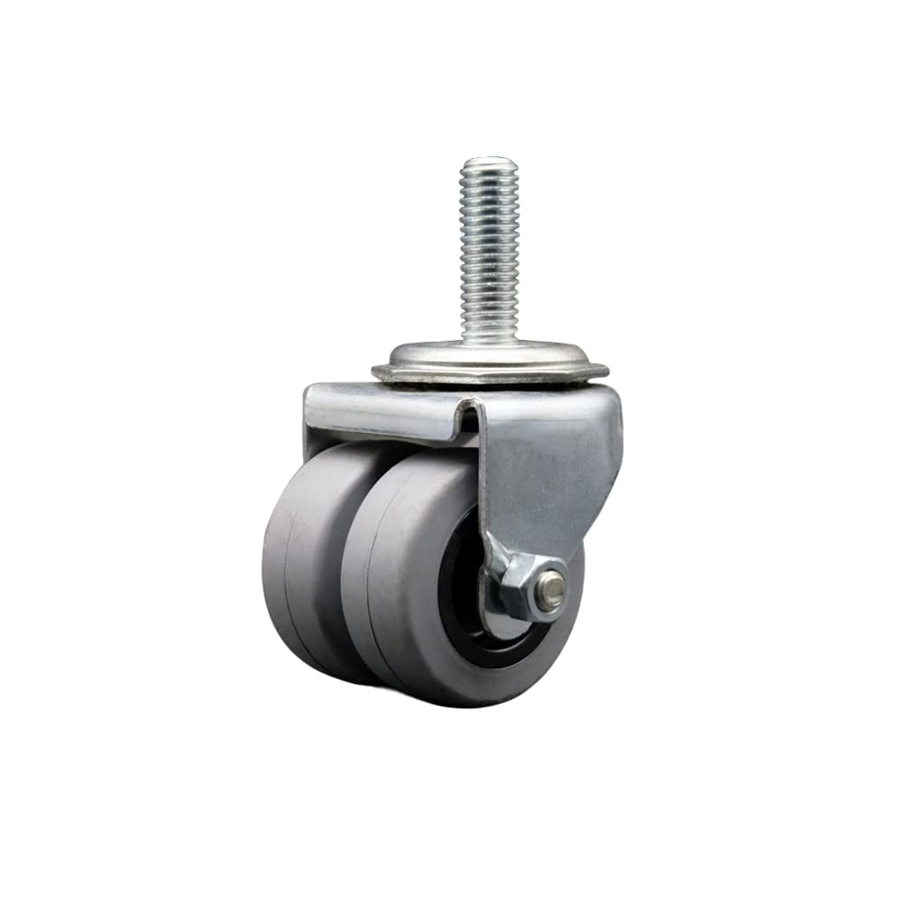 Low Profile Swivel Threaded Stem Dual Wheel Caster-2 Inch by 13/16 Inch Dual Thermoplastic Rubber Wheels-1/2 Inch - 13 TPI by 1-1/2 Inch Threaded Stem-180 lbs. Capacity Per Caster-Service Caster Brand