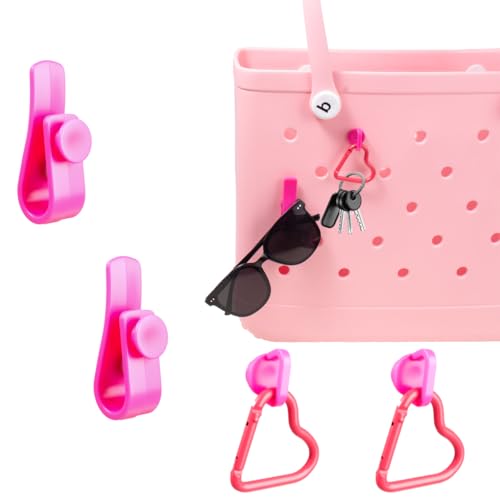 4Pcs Hooks Set Accessories Compatible for Bogg Bag, Insert Carabiner Key Chain Holder Charms, Compatible for Small & Large Beach Bags (Pink)