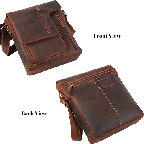 Vintage Leather Messenger Sling Bag – Premium Crossbody Satchel with Curved Flap, Zipper Closure, Adjustable Strap – Stylish Travel & Work Bag for Men & Women2
