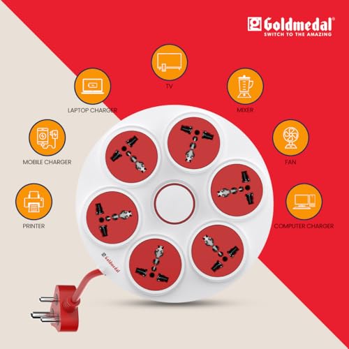 Goldmedal 360 Degree Power Strip (White) Pack Of 1, 6-Outlet International Sockets, 3-Pin 2 Meter Cable, Master Switch With Led Light Indicator And... - Image 5