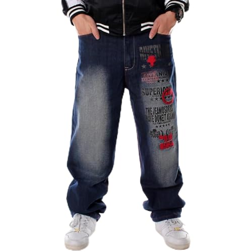 Men's Baggy Jeans Y2K Hip Hop Style Low Rise Jeans Denim Loose Fit Vintage Embroidered Dance Skateboard Pants