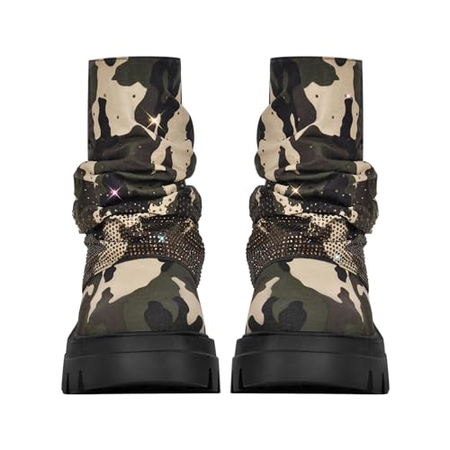 richealnini Women's Rhinestones Ankle Boots with Track Sole Mid Top Platform Heel Punk Boots3