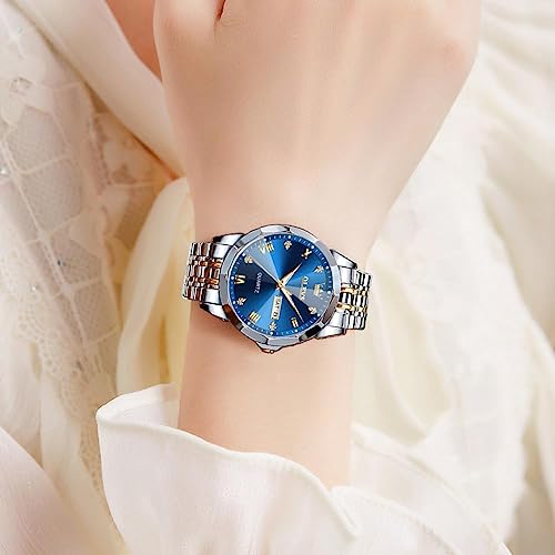 Image of OLEVS Watch for Men Women Large Face Unisex Diamond Luxury Dress Analog Quartz Stainless Steel Waterproof Luminous Date Business Casual Wrist Watch