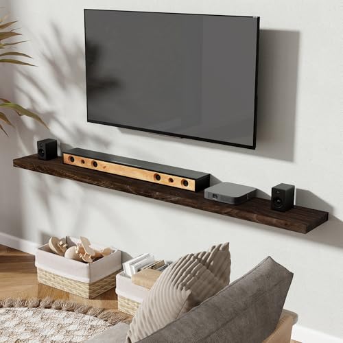 Image of Fun Memories 72 inch Elm Wood Floating Shelves for Wall, Walnut Finish, 1 Pack
