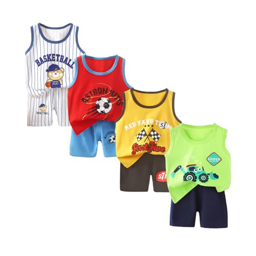 XM-Amigo Lot de 8 Ensembles Débardeur Sans Manches et Short Bébé Coton Imprimé Dessin Animé 6-18 Mois Taille Étiquette 55/80 cm