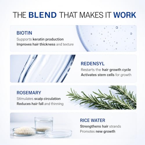 Image of Advanced Hair Growth Serum | 3% Redensyl + 4% Anagain + 3% Biacapil + Capilia Longa with Biotin, Rosemary & Rice Water - Hair Fall Control & Thicker Hair - 60 ml / 2.02 fl oz