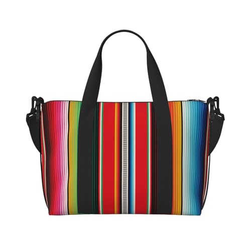 Mexican Serape Blanket Stripes Large Laptop Tote Travel Work Bag For Women Men Gym Beach Bag For Women Crossbody Carry On Shoulder Bag With Compartments Zipper,Overnight Weekender Bags
