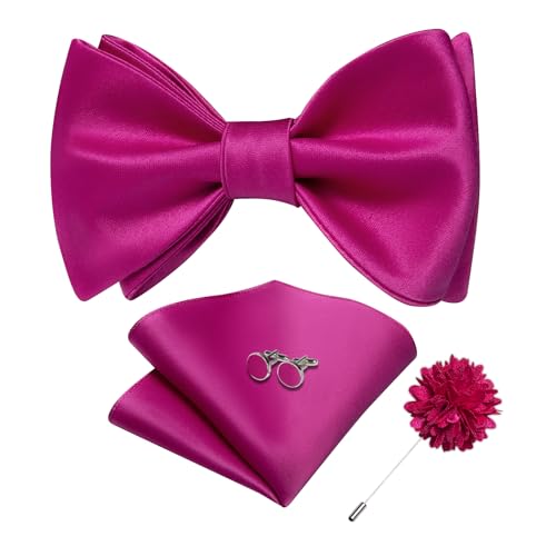 Image of DiBanGu Solid Color Bow Ties for Men Formal Satin Self Tied Bowtie with Lapel Pin Pocket Square Cufflinks for Wedding Party