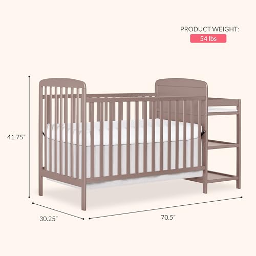 Image of Dream On Me Anna 3-in-1 Convertible Full-Size Baby Crib & Changer with Storage in Brown Sugar, GreenGuard Gold & BSA, Pinewood, Converts to Day & Toddler Bed, 3 Mattress Heights, 1″ Changing Pad