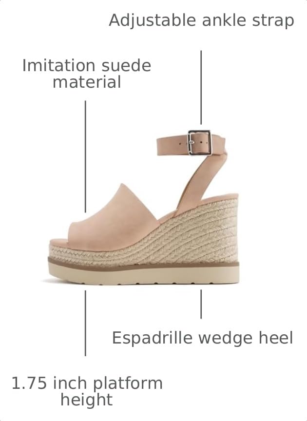 Image of Soda inchStella inch ~ Women Square Peep Toe Single Band Platform Espadrille Wedge Sandals with Adjustable Ankle Strap
