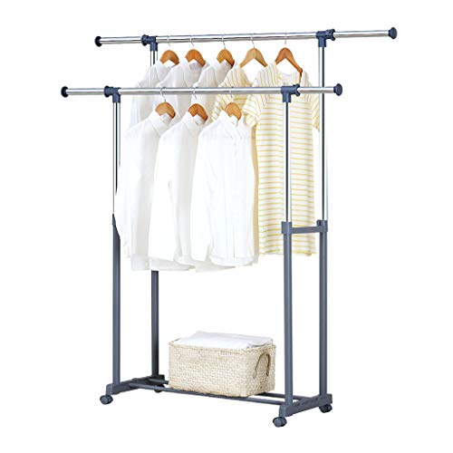 Tragbarer Wäschetrockner Faltendes Innentrockengestell, Edelstahl-Doppelmast-einziehbares Universalrad-beweglicher Trocknender Aufhänger, Verwendbar Für Schlafzimmer-Balkon-Kleidungs-Steppdecken-Trock Cover