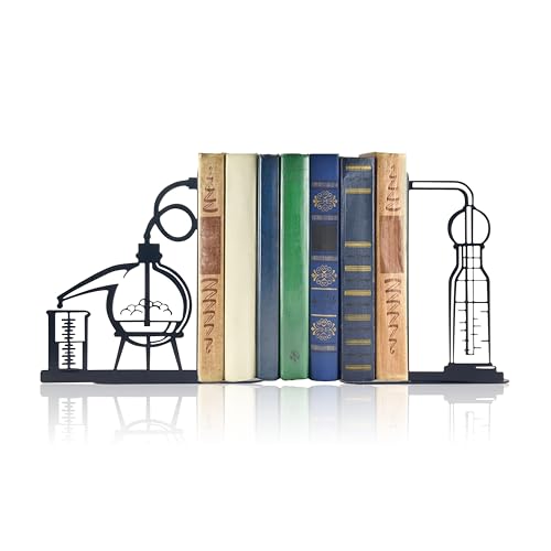 Experiment Chemistry Metal Bookends for Bookshelf Study Room Home Office Desk Laboratory Decor, Chemistry Gifts for Chemistry Teacher Professor Friend Scientist Boyfriend New Graduate (Black)
